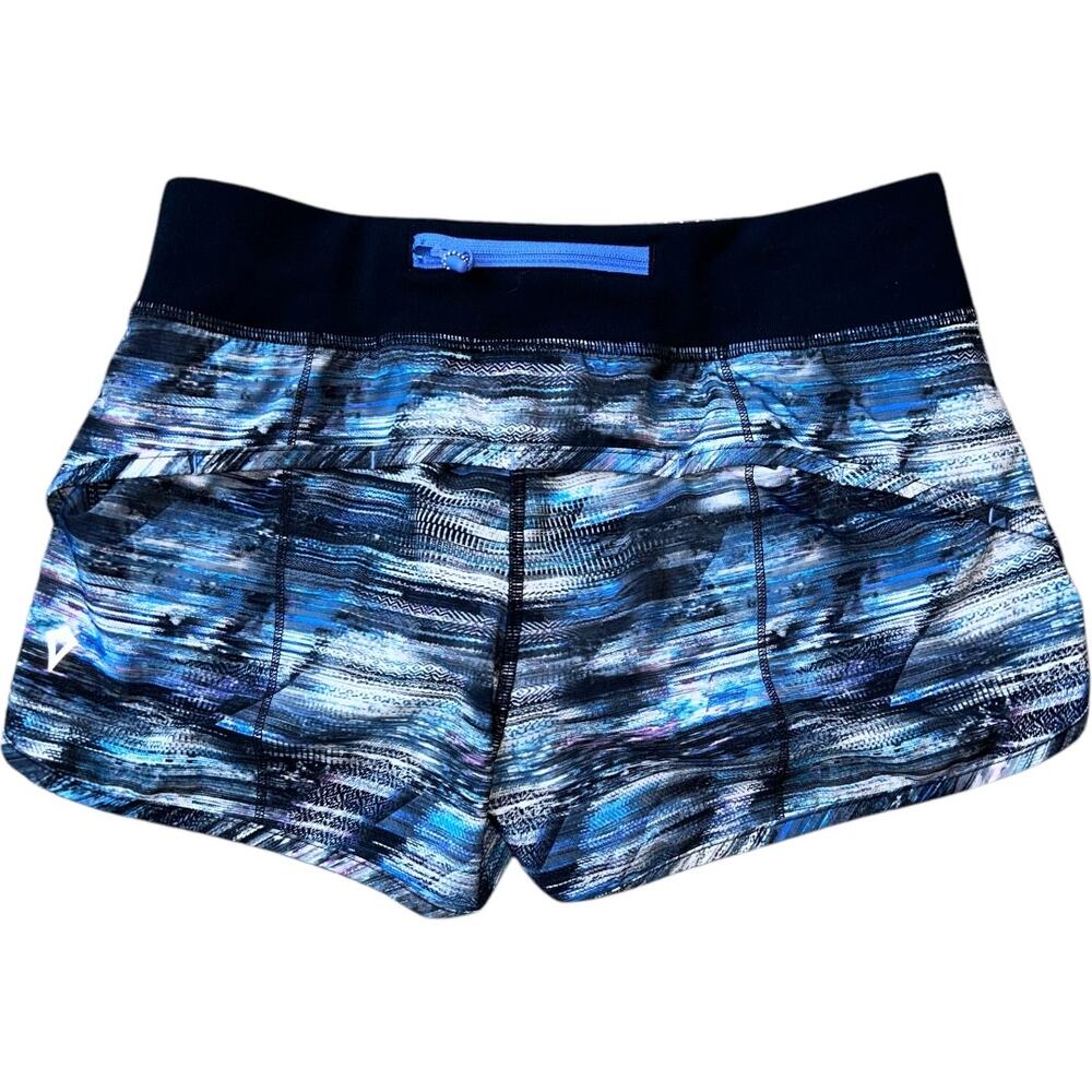 NWOT Lululemon Kids Ivivva Run / Speed Shorts Blue, Black Abstract Multi Size 14